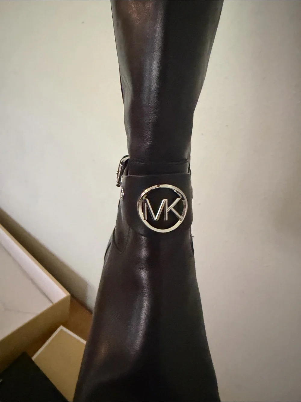 MICHAEL Michael Kors Black Tall Leather Logo Knee Boots